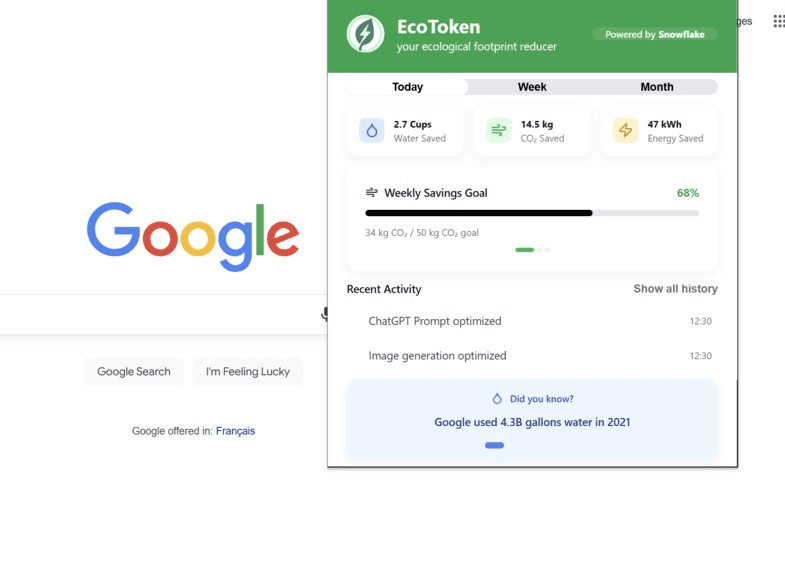 EcoToken extension dashboard screenshot